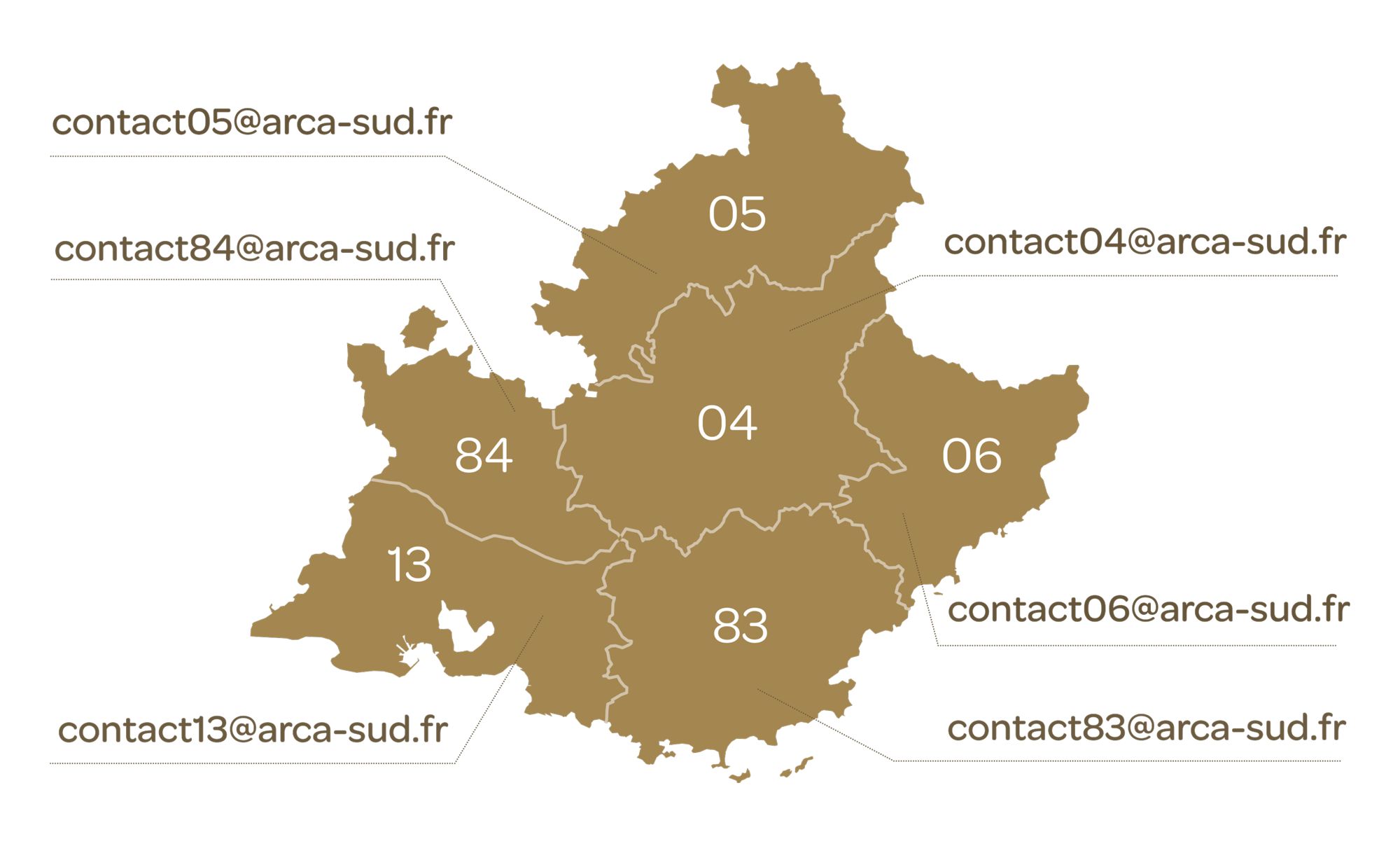 Carte PACA avec adresses mails ARCA-Sud