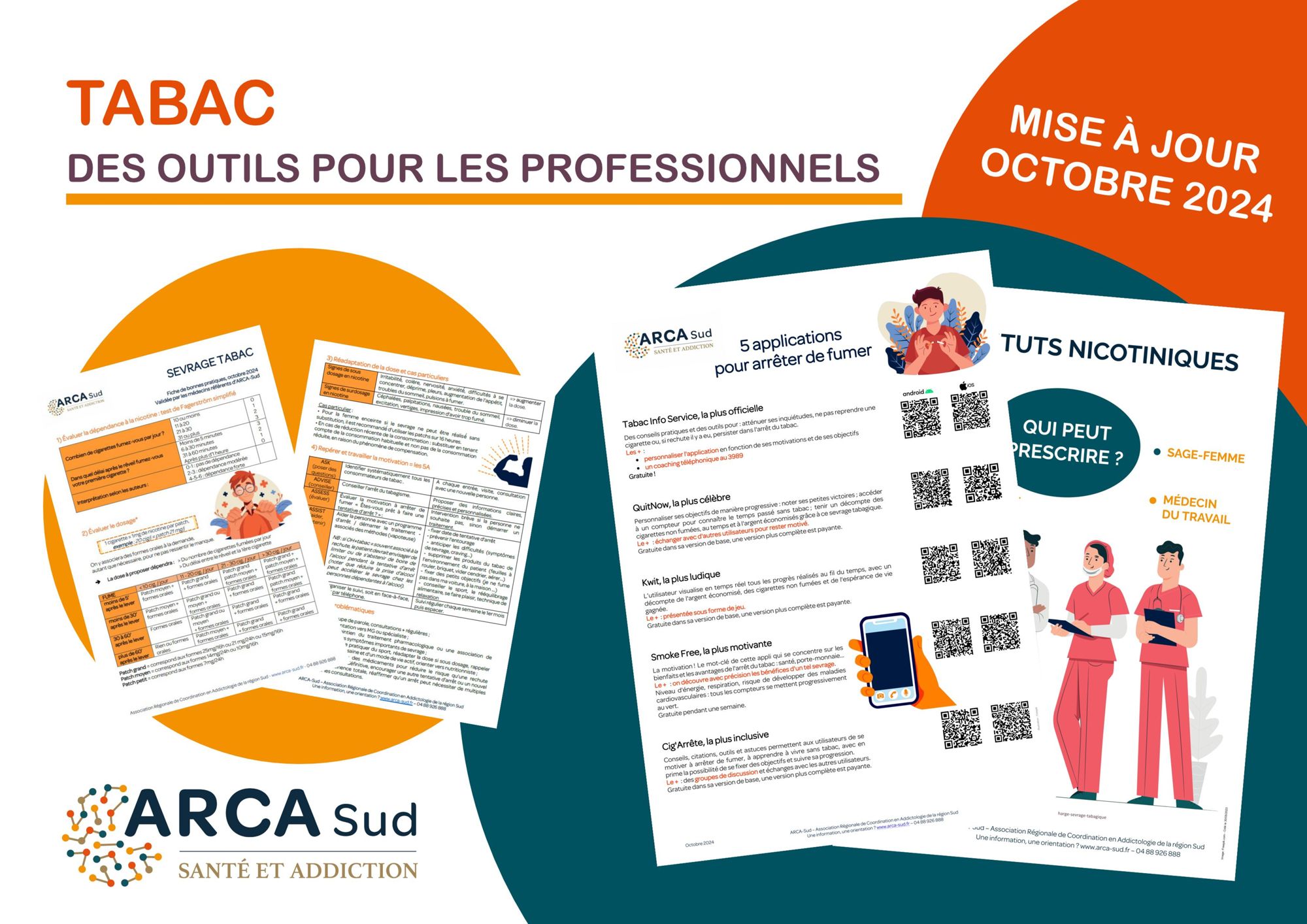 Plusieurs outils : fiche, affiche sont presentes pour aider au sevrage tabagique propose par ARCA-Sud pour les professionnels de la region PACA