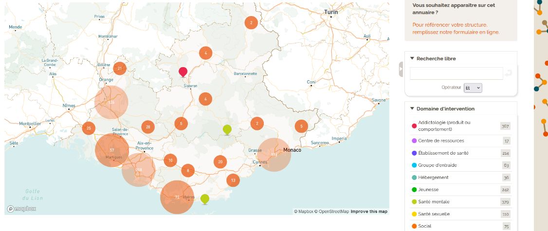 carte PACA des structures en addictologie